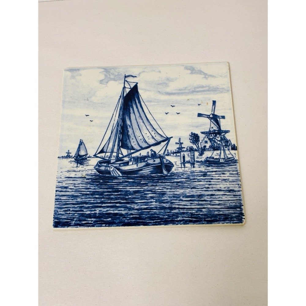 delft blauw hand painted‎ holland Tile Sailboat 6" Tile Square Decorative